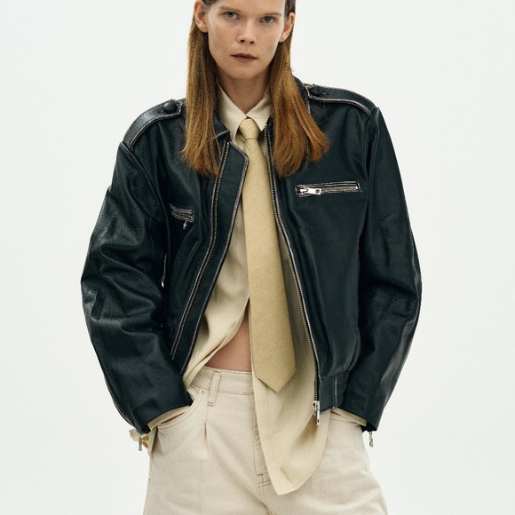 Source Unknown FADED LEATHER JACKET, BLACK - M - Picture 10 of 12